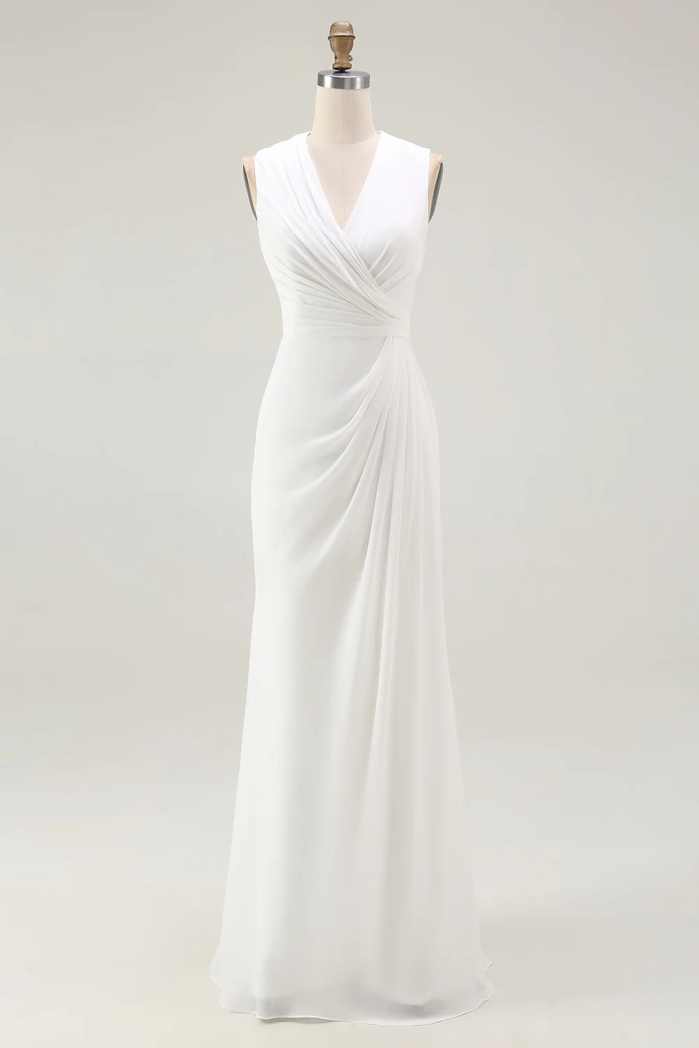 White Chiffon Sheath Sleeveless Long Rehearsal Dinner Dress - JUORTHO