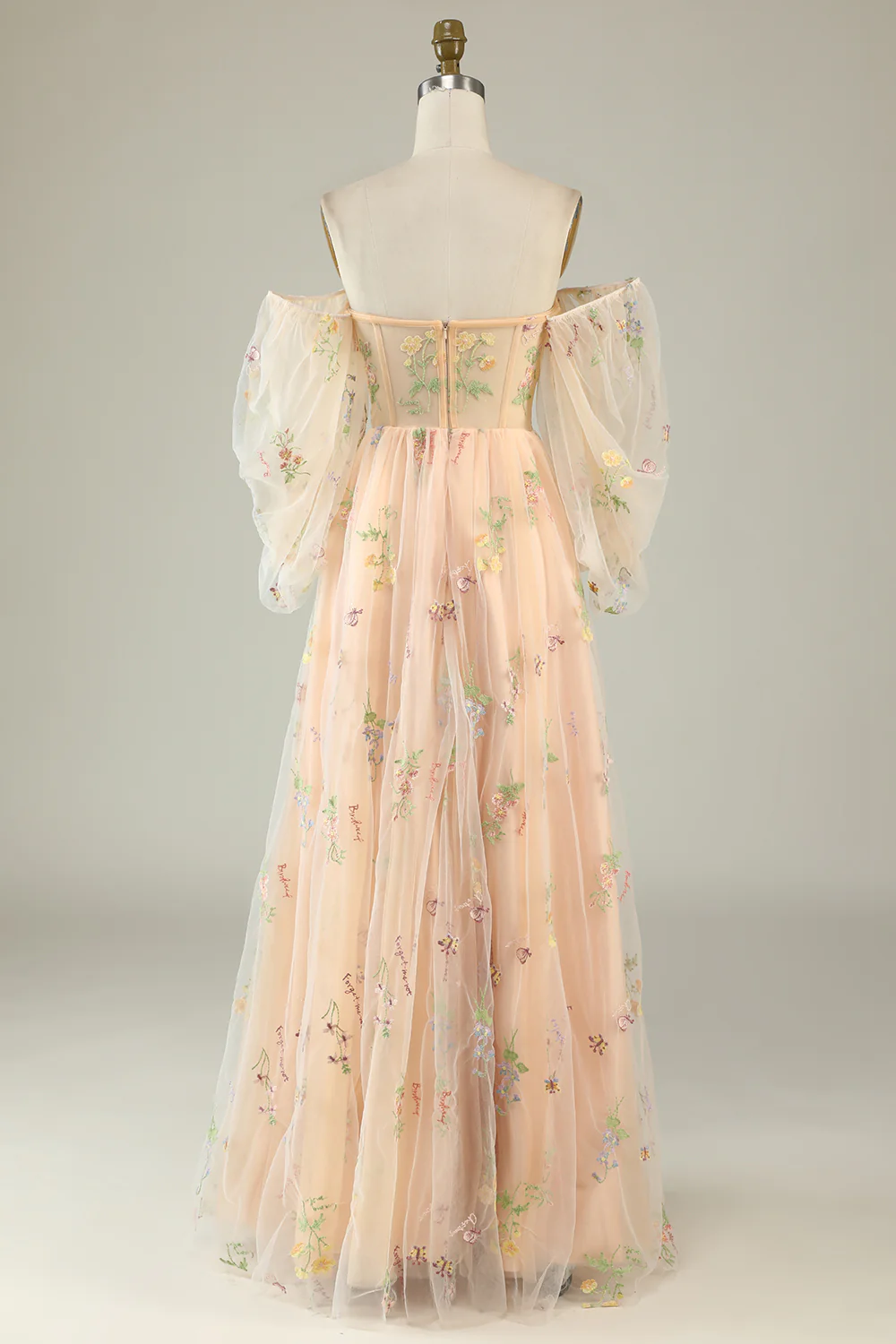 Green Off Shoulder Floral Long Prom Dress - JUORTHO