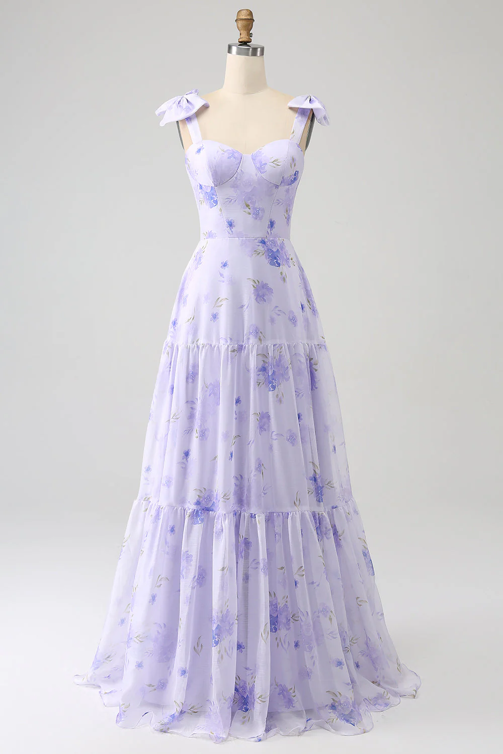 Lilac Corset Floral A-Line Long Prom Dress - JUORTHO