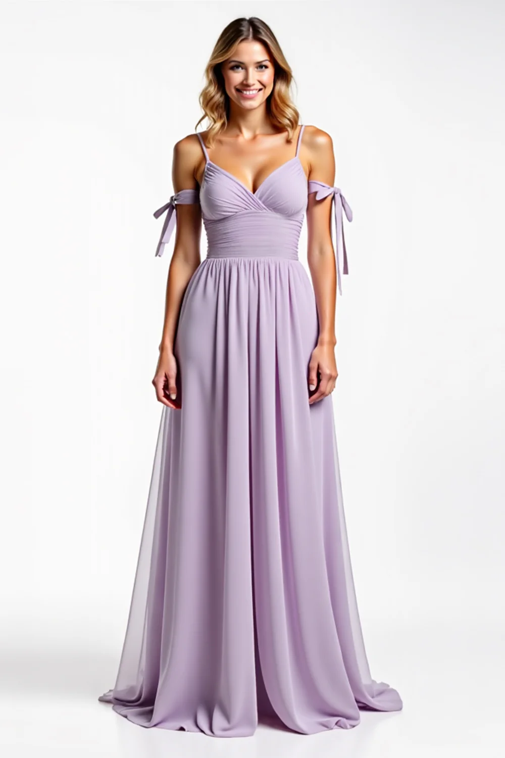 Spaghetti Straps Lilac Chiffon Long Bridesmaid Dress - JUORTHO