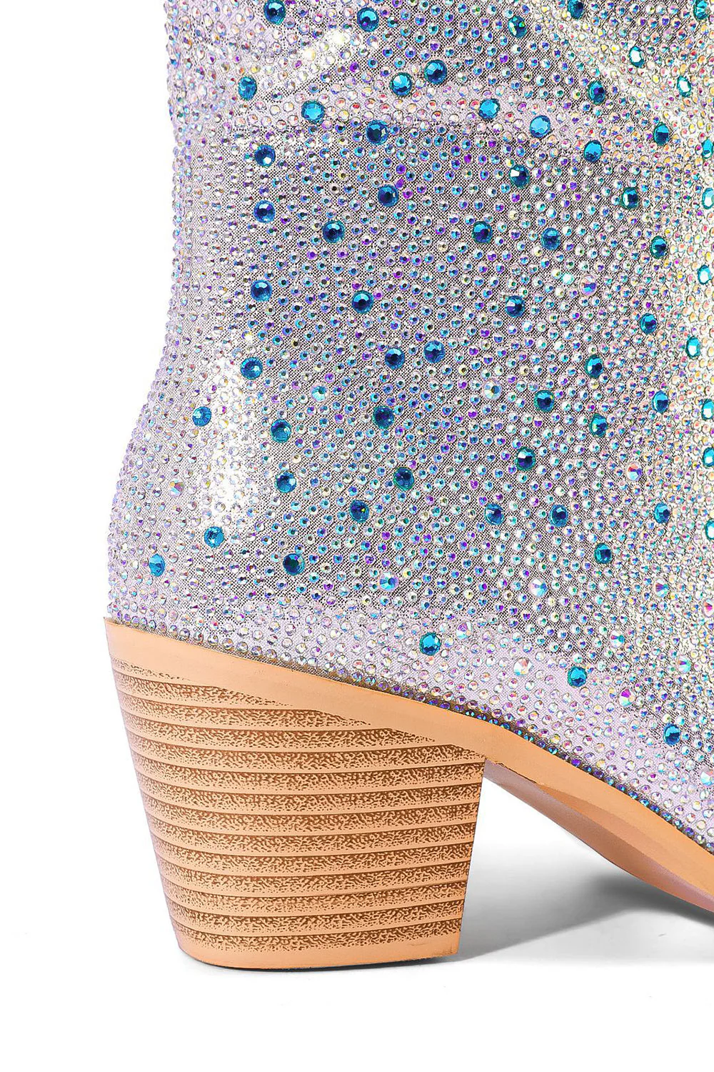 Silver Knee-High Shiny Pointed Toe Chunky Heel Boots - JUORTHO