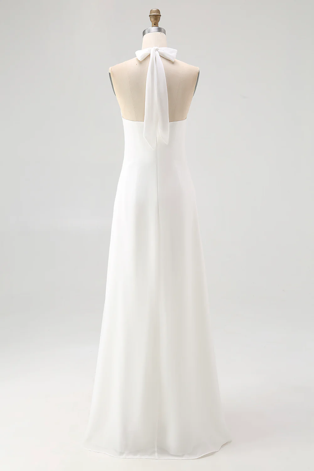 Chiffon White A Line Halter Long Rehearsal Dinner Dress - JUORTHO