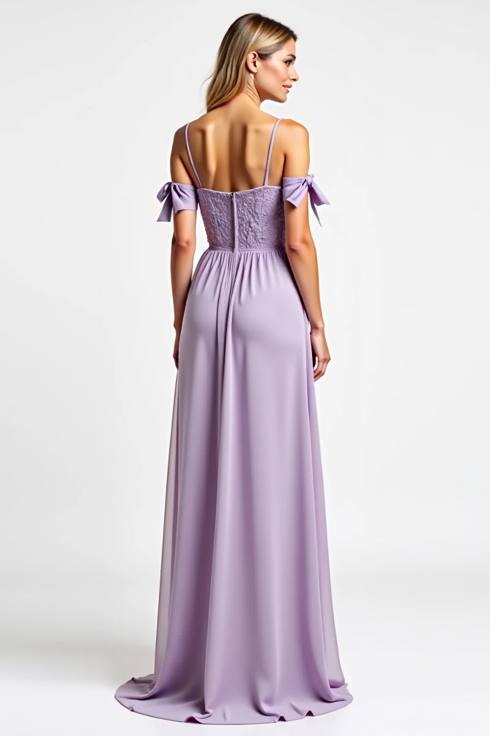 Purple Chiffon Long Spaghetti Straps Bridesmaid Dress - JUORTHO