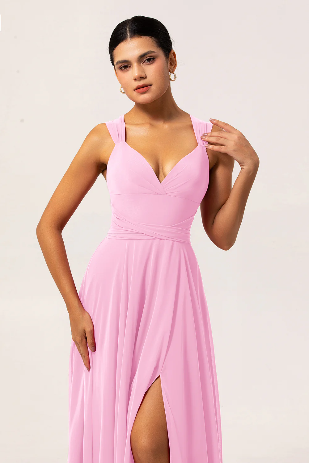 Fuchsia A Line Chiffon Long Bridesmaid Dress with Slit - JUORTHO
