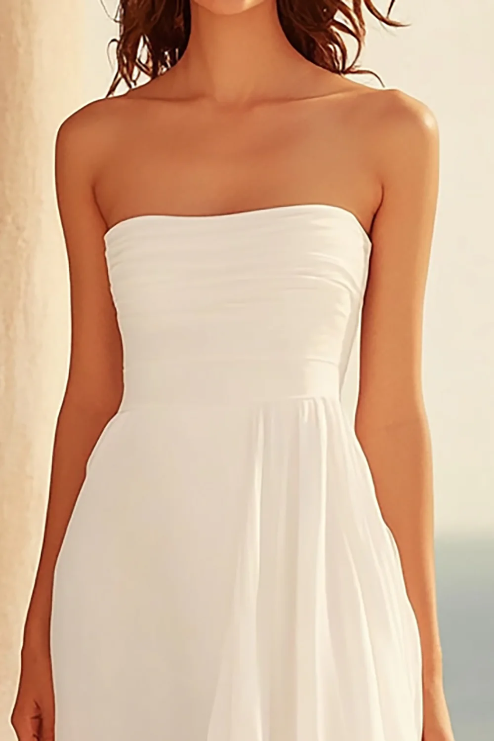 Asymmetrical Strapless White Ruched Graduation Dress - JUORTHO