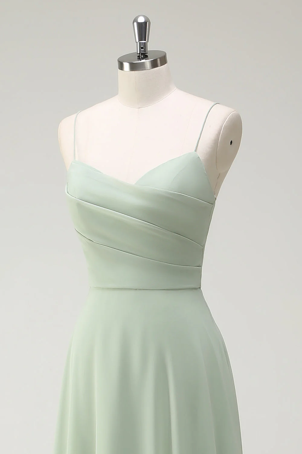 Dusty Sage A Line Chiffon Spaghetti Straps Long Bridesmaid Dress - JUORTHO