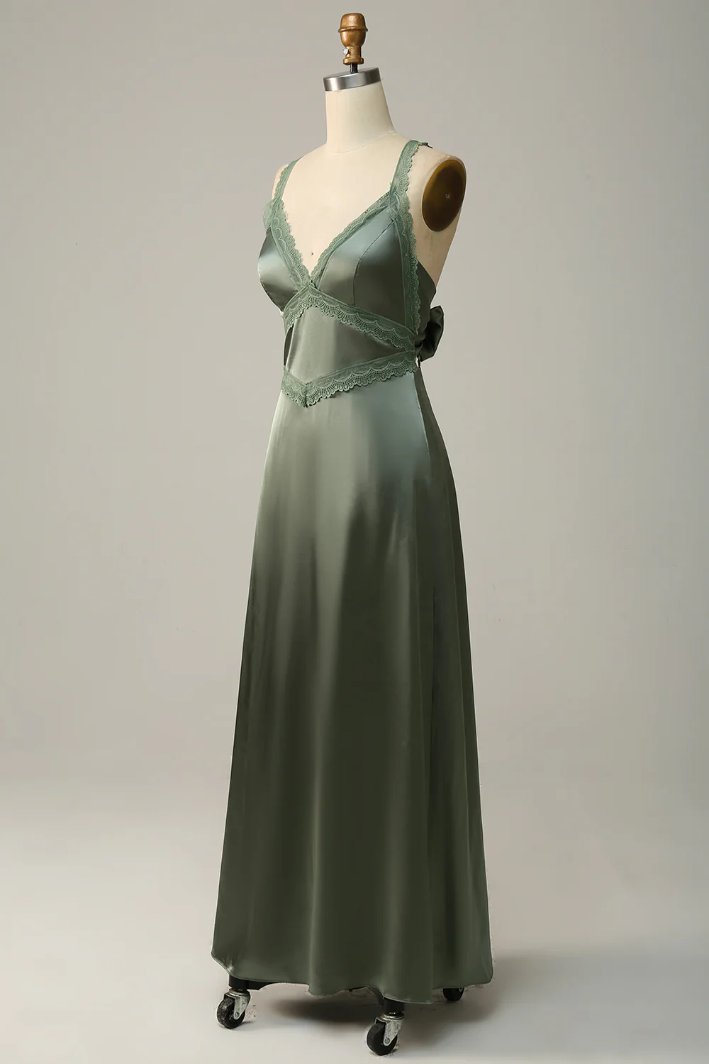 Eucalyptus V Neck Long Bridesmaid Dress - JUORTHO