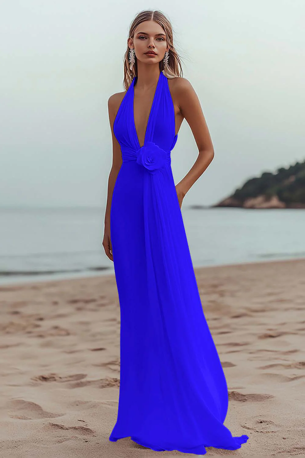 White A Line Deep V-Neck Long Engagement Dress - JUORTHO