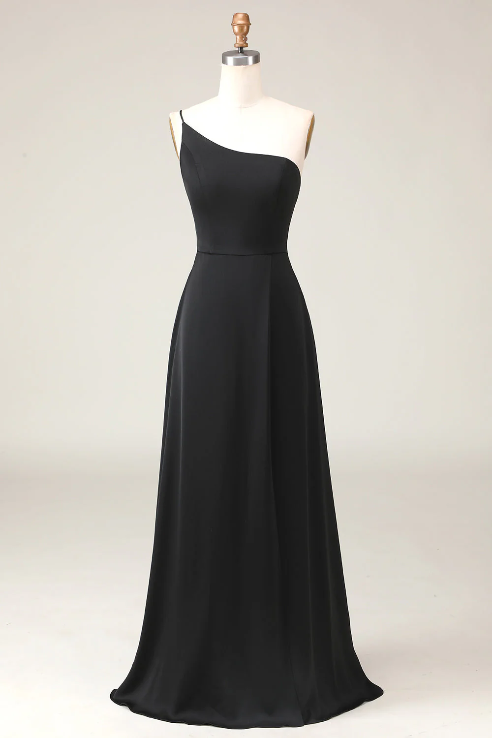 Black A-line Chiffon One Shoulder Floor Length Bridesmaid Dress - JUORTHO