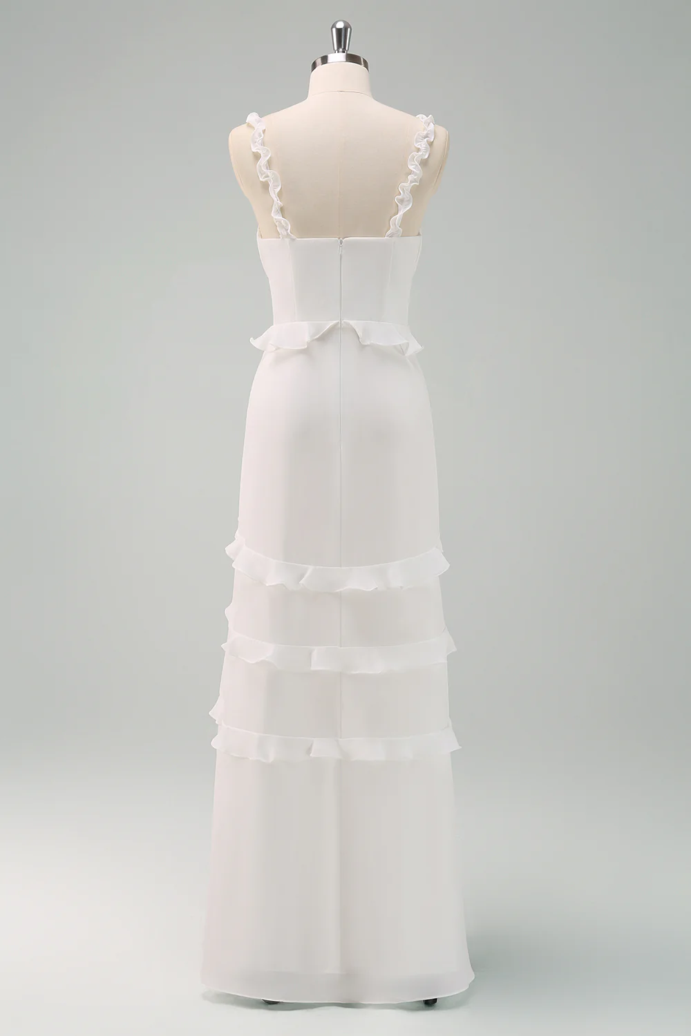 White Sheath Ruffled Bride Dress - JUORTHO