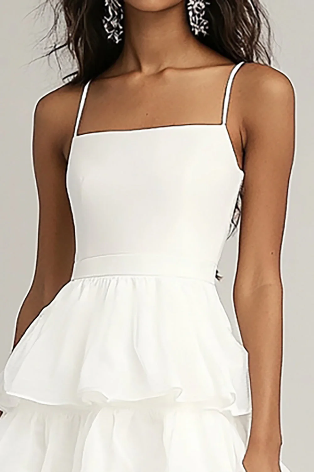 Ivory Square Neck A Line Midi Graduation Dress with Ruffles - JUORTHO