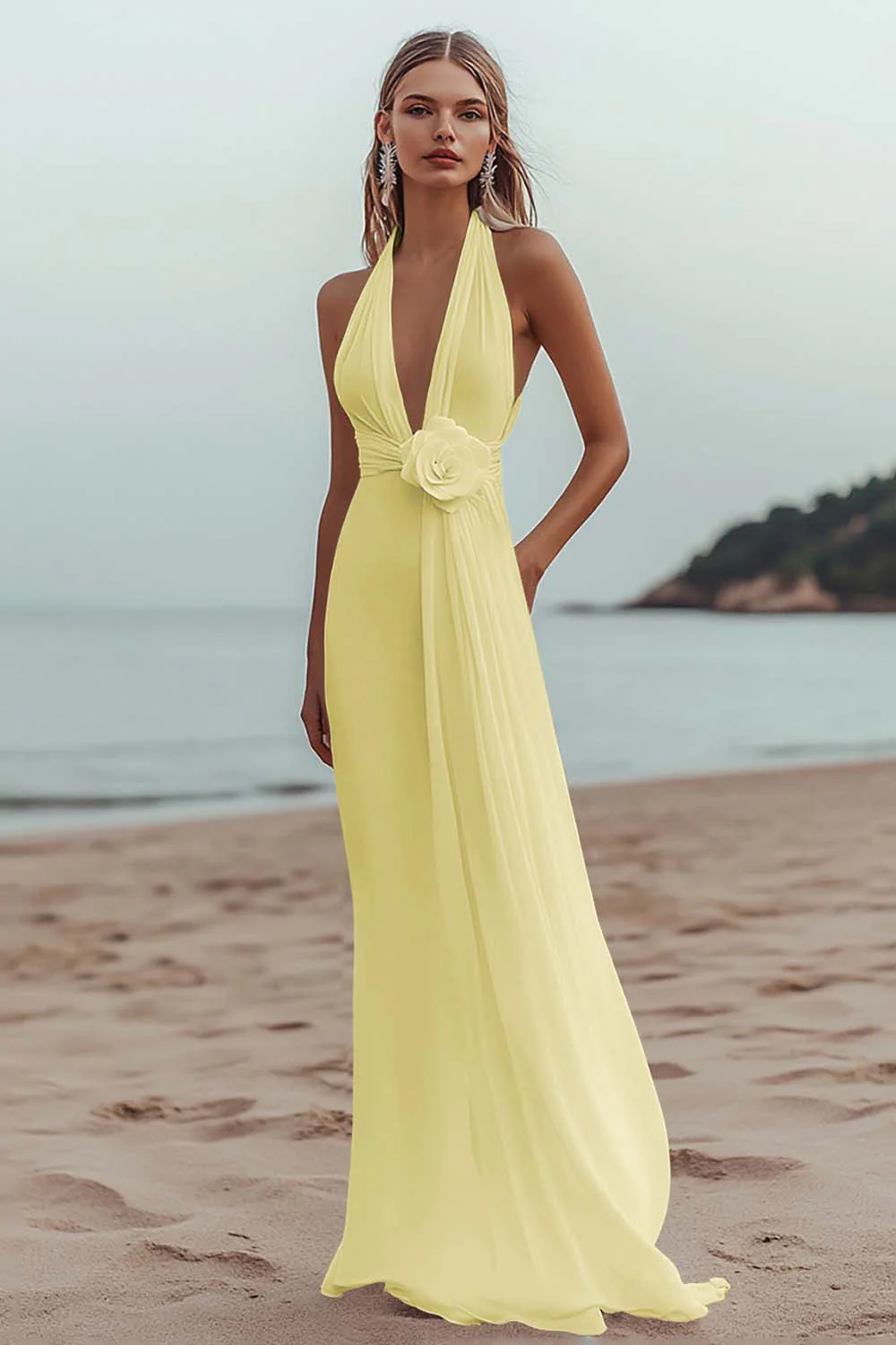 White A Line Deep V-Neck Long Engagement Dress - JUORTHO