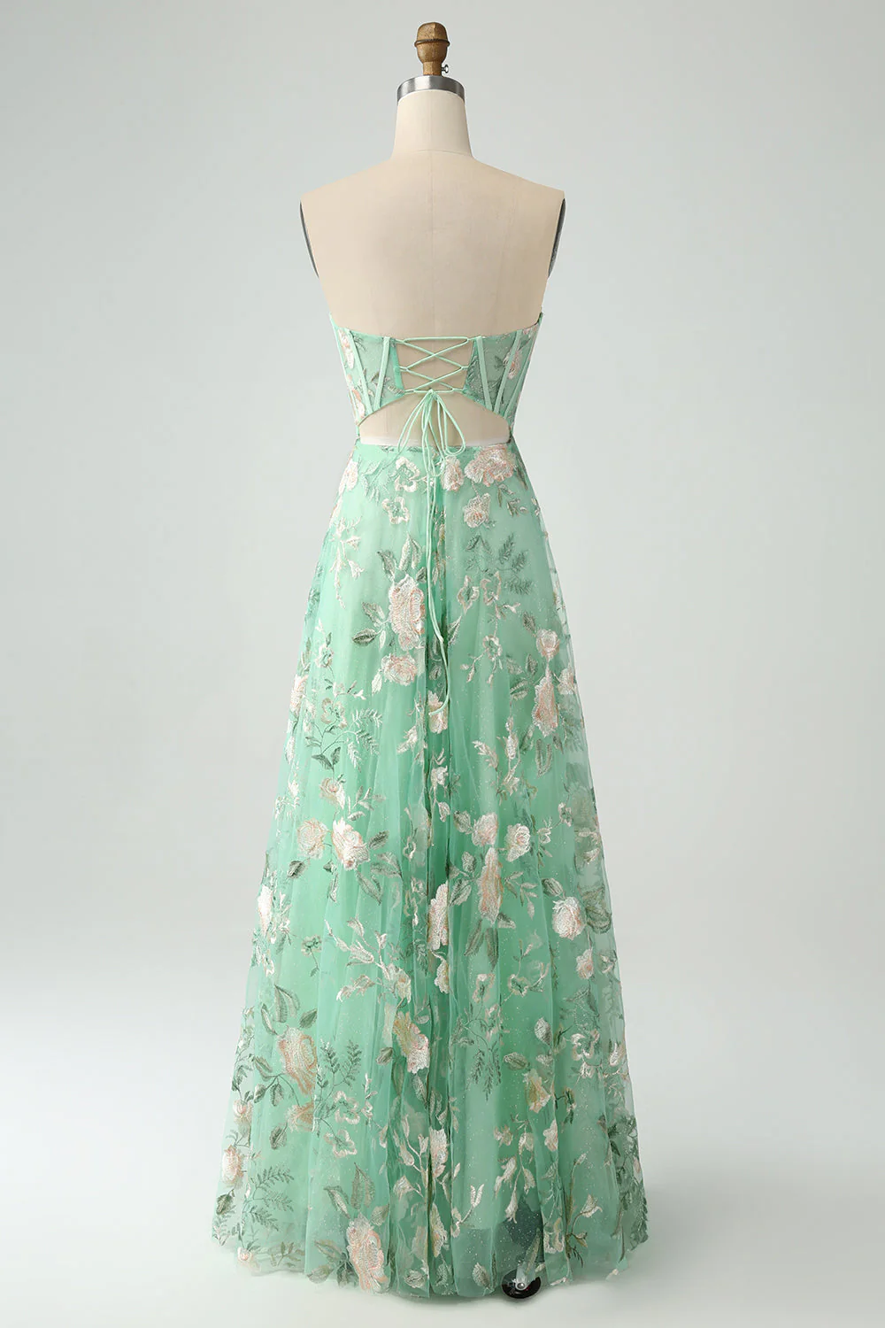 A-Line Light Green Corset Prom Dress with Embroidery - JUORTHO