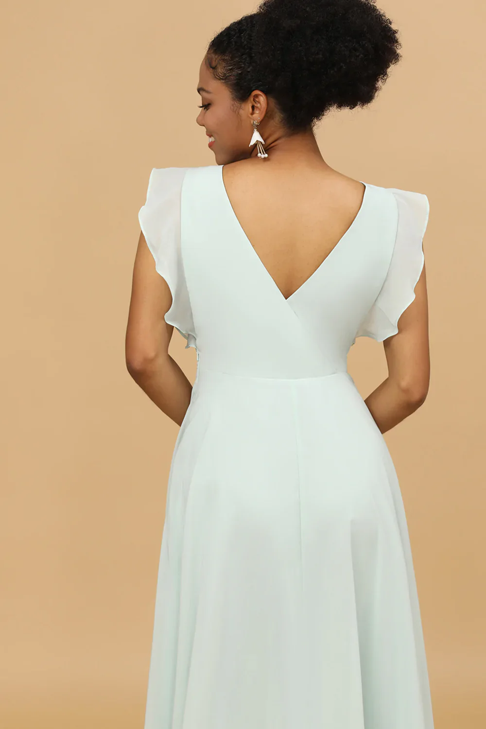 Mint Chiffon V-Neck A-Line Bridesmaid Dress - JUORTHO