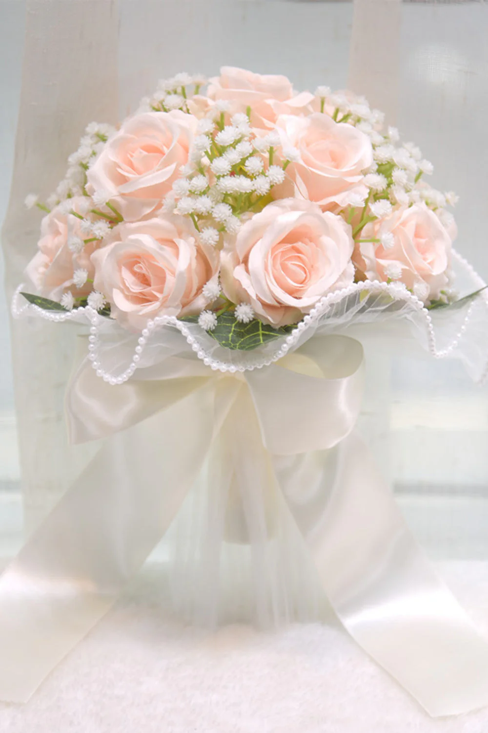 Pink Artificial Roses Bouquet for Wedding - JUORTHO