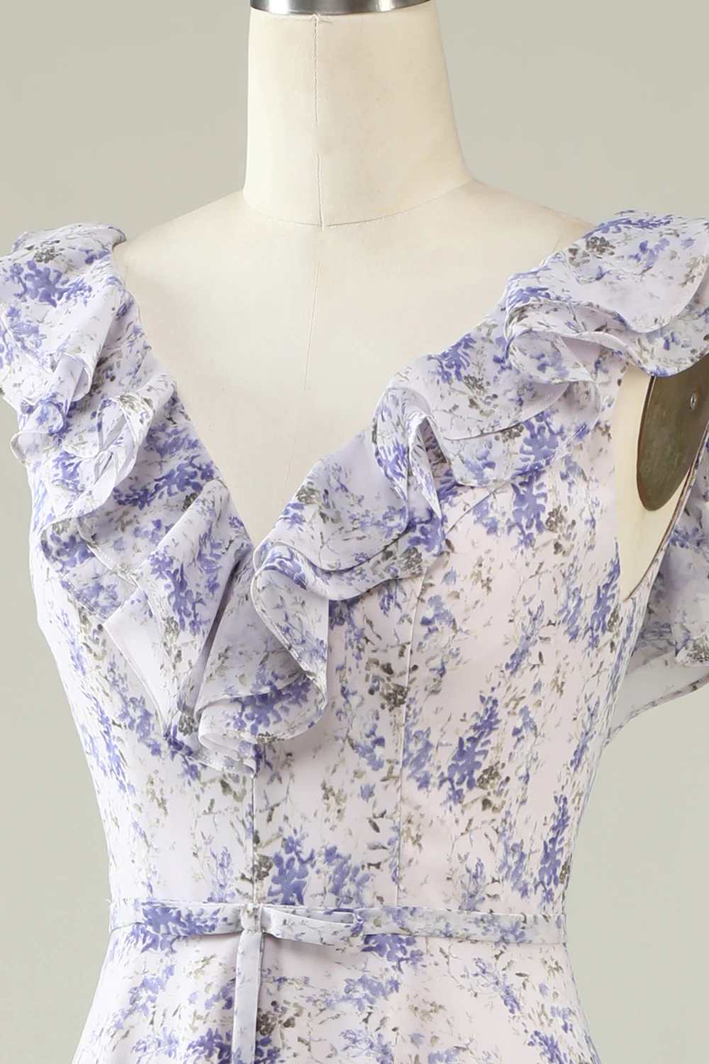 Blush Purple Flower Boho Chiffon Bridesmaid Dress - JUORTHO