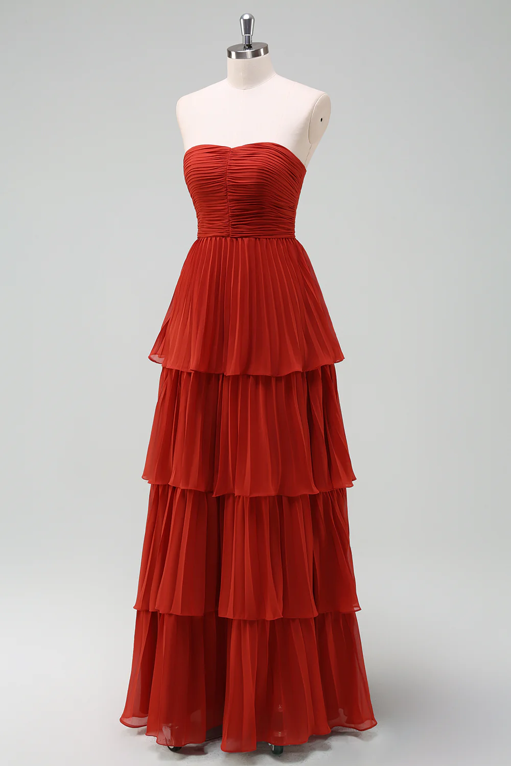 A-Line Sweetheart Lilac Tiered Chiffon Long Bridesmaid Dress with Pleated - JUORTHO