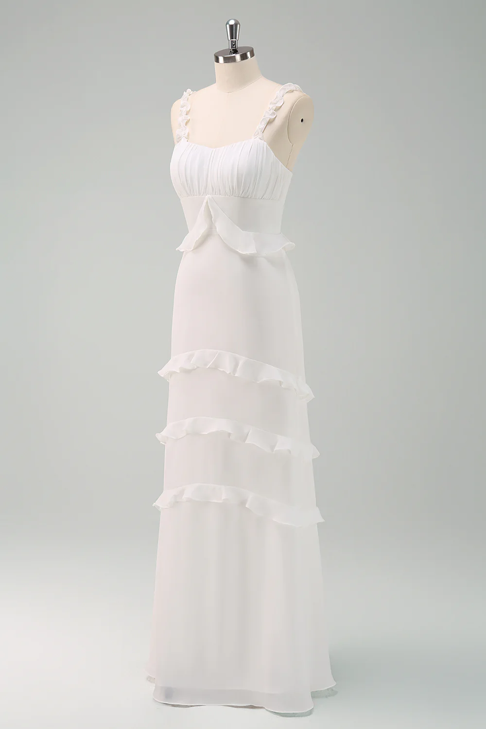 White Sheath Ruffled Bride Dress - JUORTHO