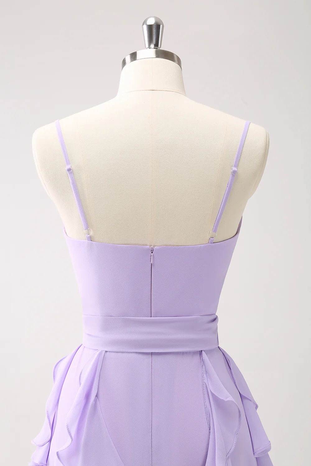 Lilac Chiffon Spaghetti Straps Long Bridesmaid Dress With Slit - JUORTHO