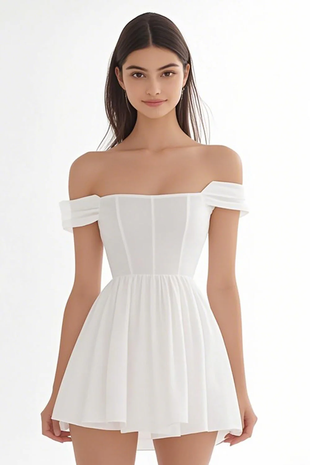 Ivory Chiffon A Line Corset Off The Shoulder Short Graduation Dress - JUORTHO