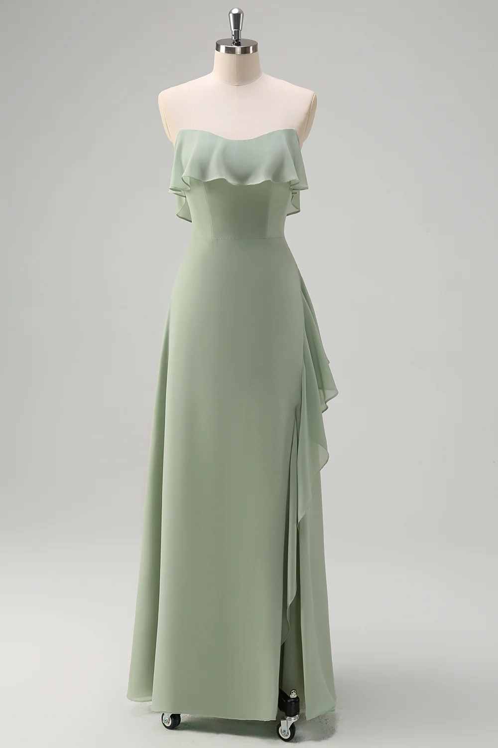 Light Green Off The Shoulder Chiffon Long Bridesmaid Dress - JUORTHO