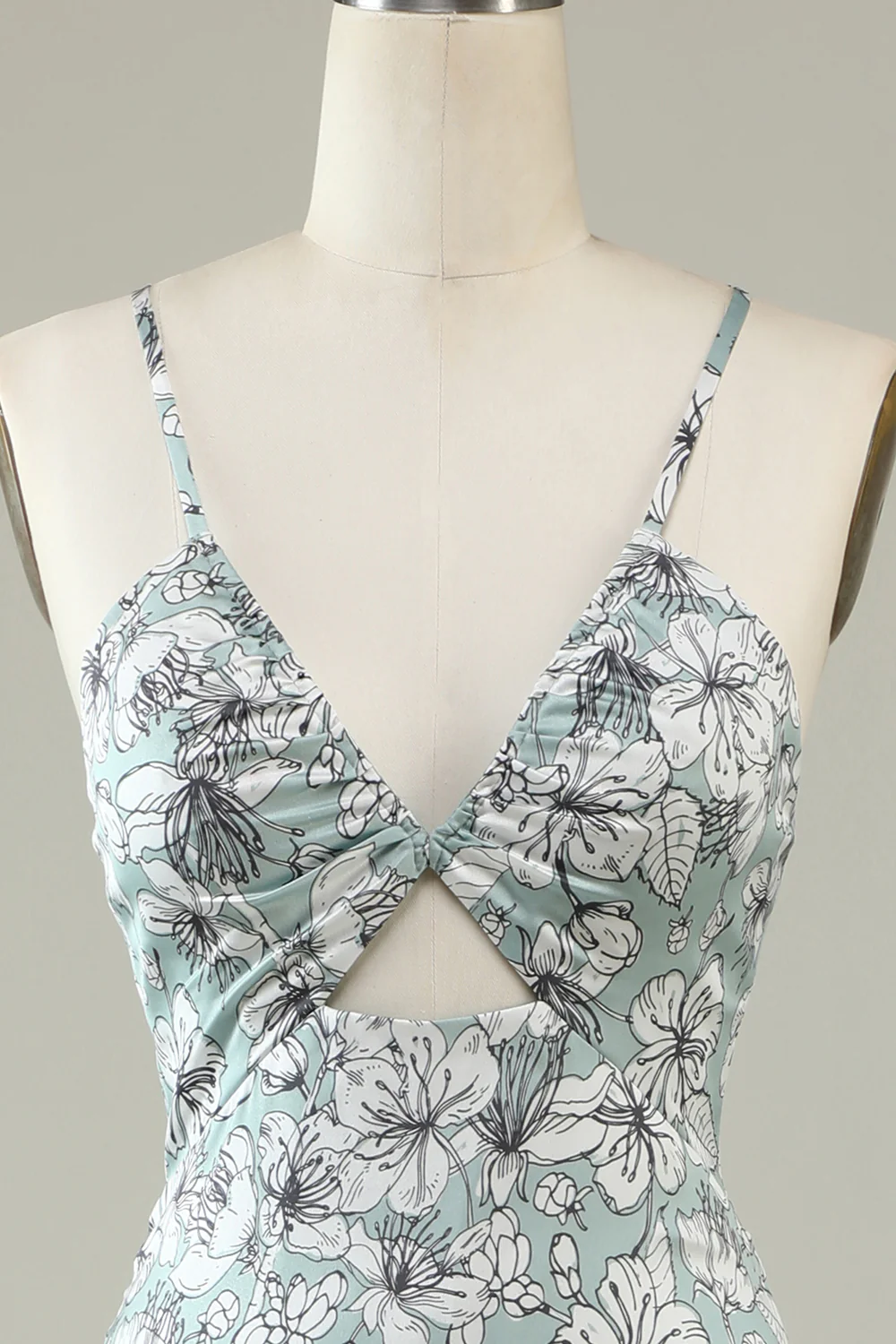 Grey Green Mermaid Floral Bridesmaid Dress - JUORTHO