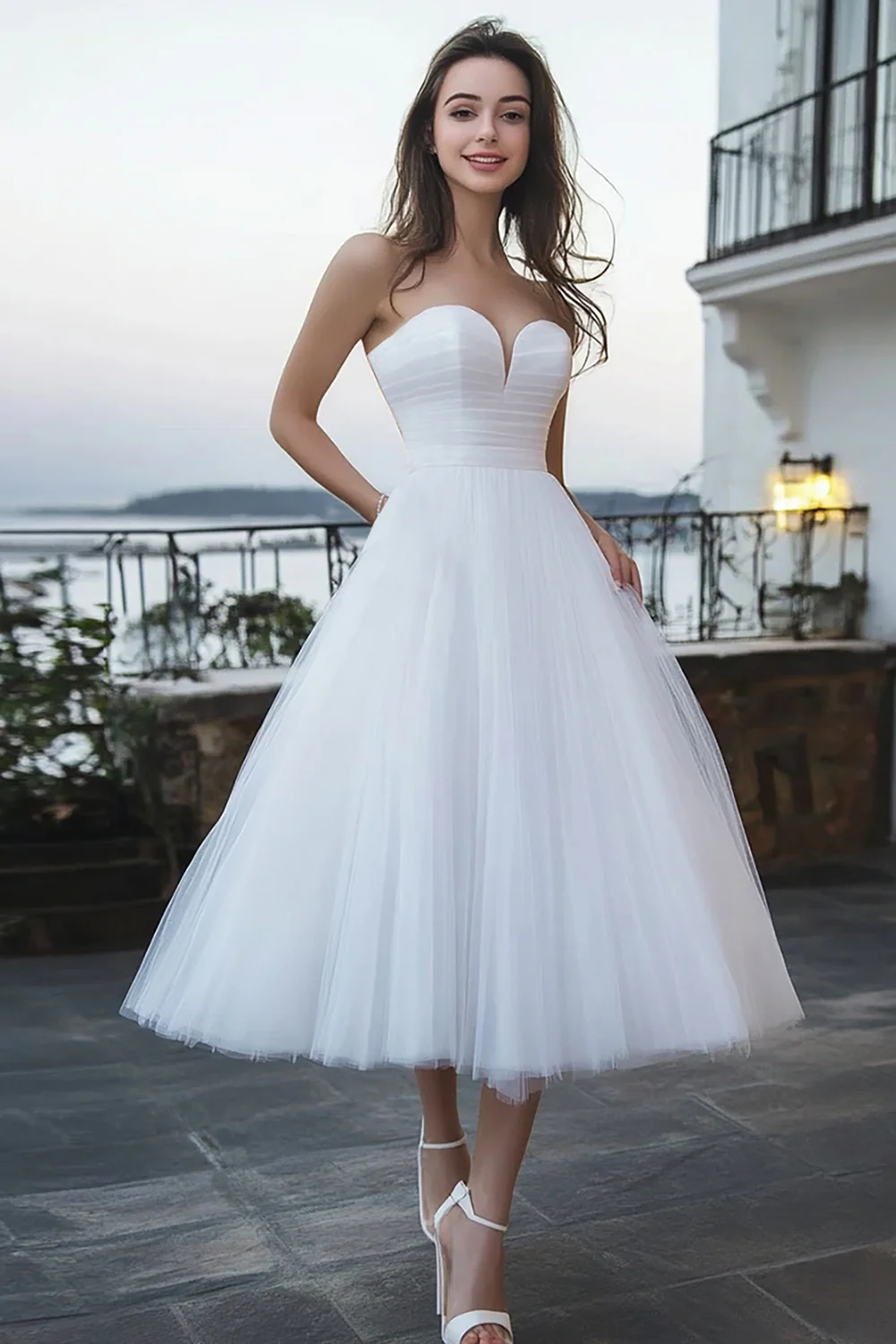 Tulle Ivory Sweetheart A Line Maxi Wedding Reception Dress - JUORTHO