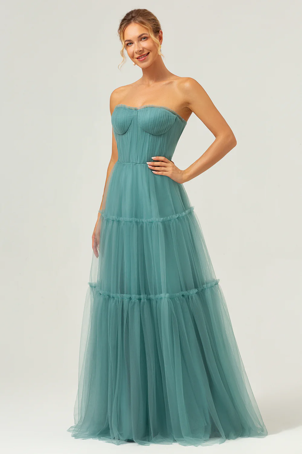 Eucalyptus Strapless Tulle A-Line Bridesmaid Dress - JUORTHO