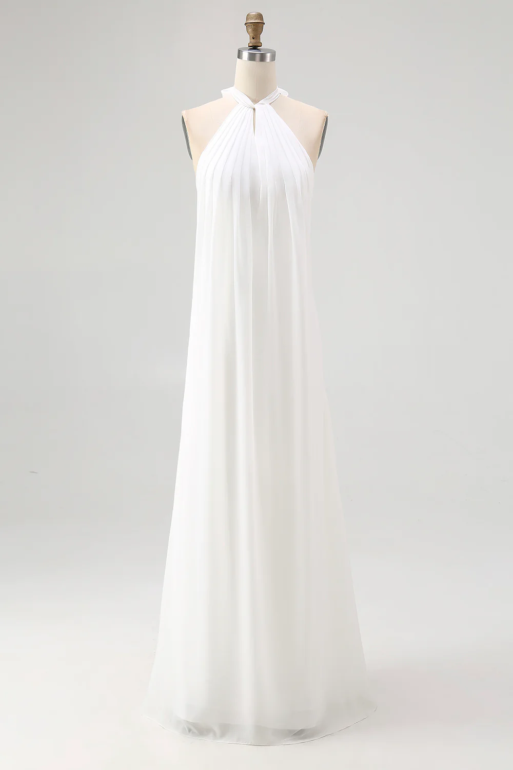 Chiffon White A Line Halter Long Rehearsal Dinner Dress - JUORTHO
