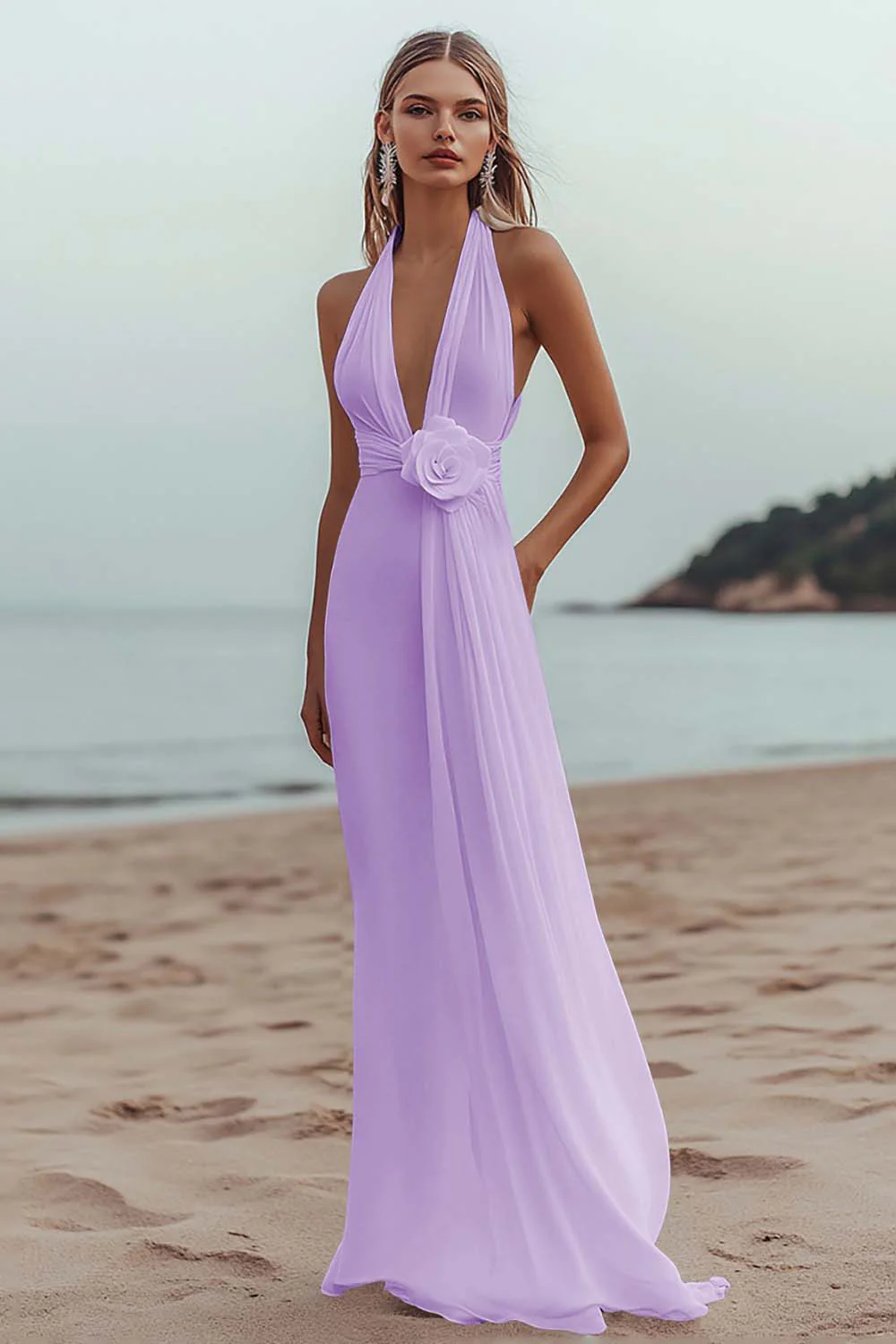 White A Line Deep V-Neck Long Engagement Dress - JUORTHO