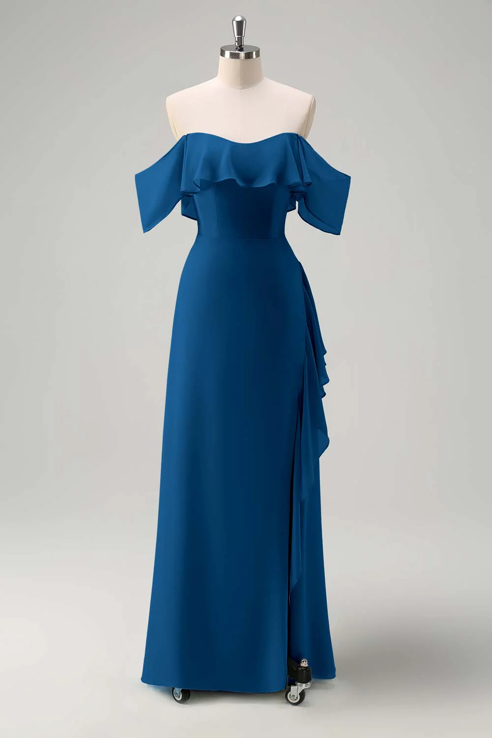 Light Green Off The Shoulder Chiffon Long Bridesmaid Dress - JUORTHO