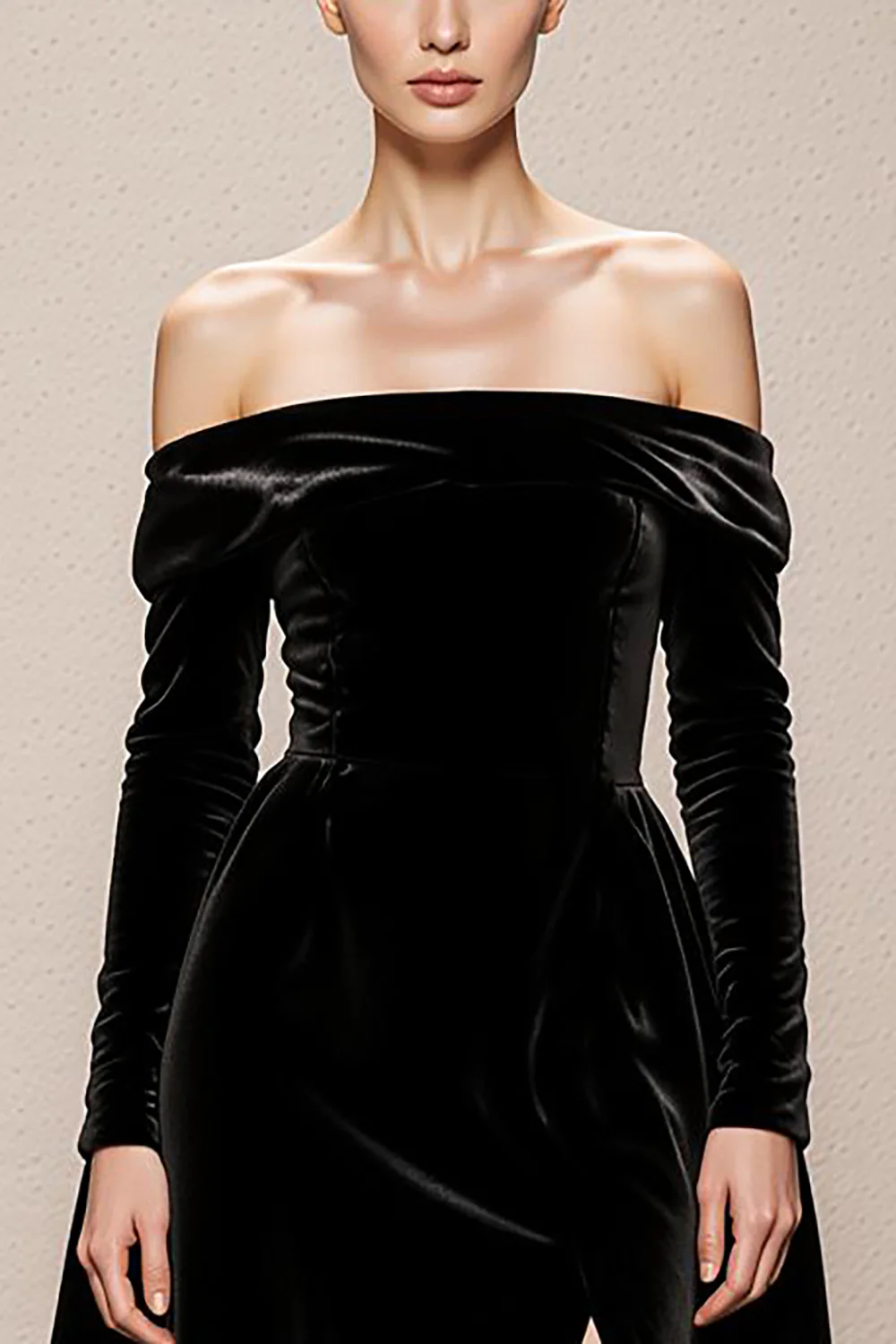 Black Velvet A Line Off the Shoulder Long Holiday Party Dress with Slit - JUORTHO
