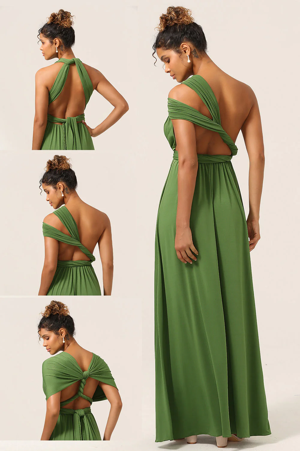 Charming A Line Olive Green Spandex Convertible Wear Long Bridesmaid Dress - JUORTHO