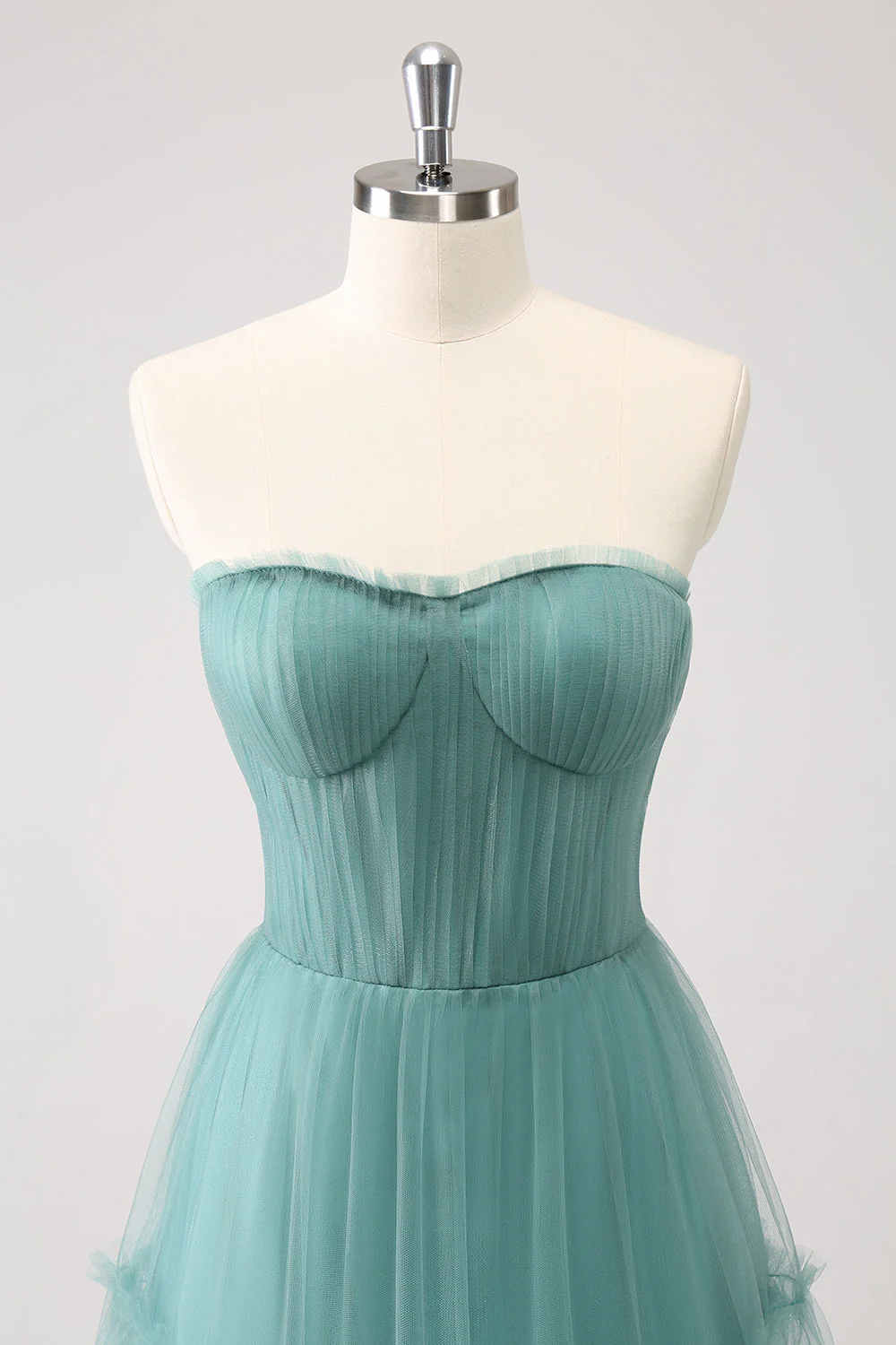 Eucalyptus Strapless Corset Tulle A-Line Bridesmaid Dress - JUORTHO