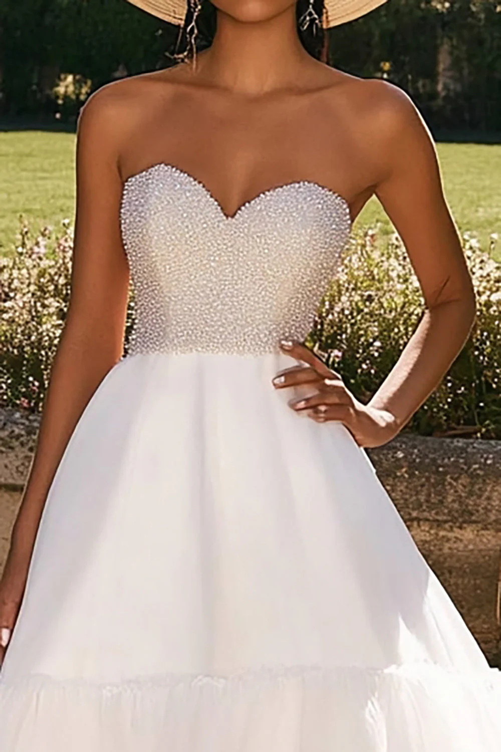 Sparkly White Tulle Long Engagement Dress with Beading - JUORTHO