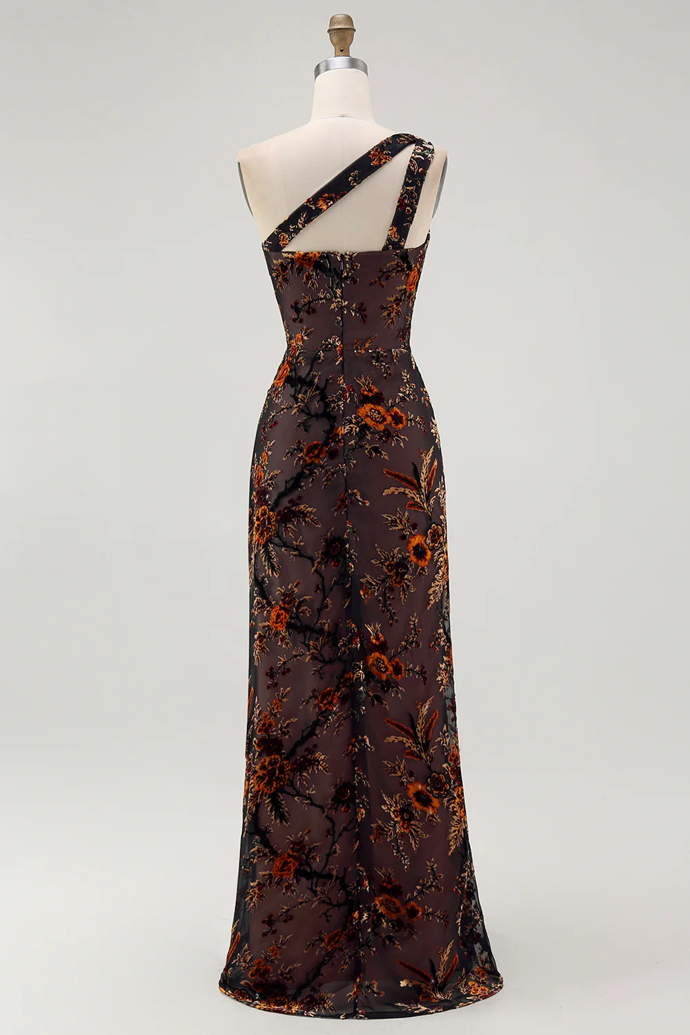 Black Floral Burnout Long Wedding Guest Dress with Slit - JUORTHO