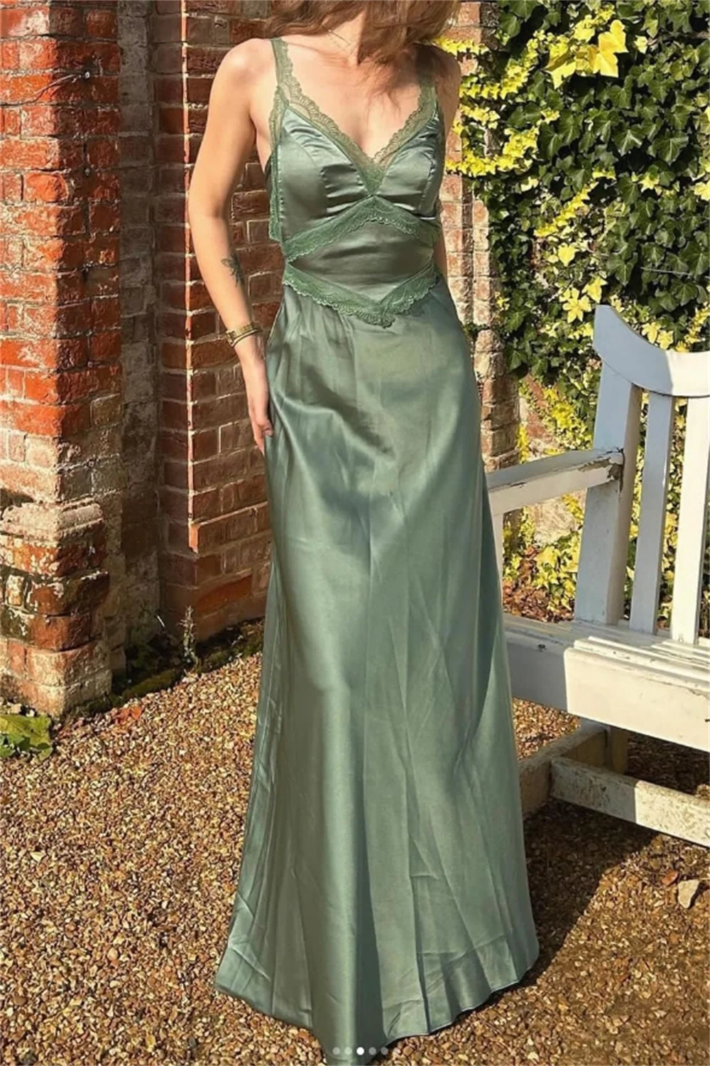 Eucalyptus V Neck Long Bridesmaid Dress - JUORTHO