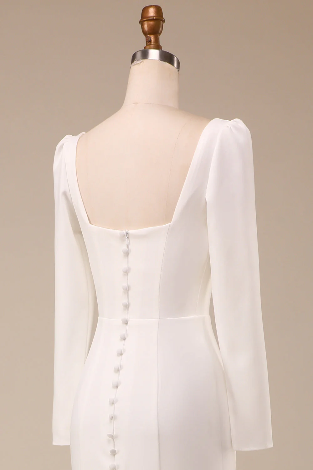 Ivory Mermaid Square Neck Bridal Dress With Long Sleeves - JUORTHO