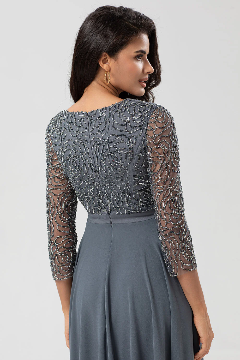 Keeper of My Heart A Line V-Neck Eucalyptus Mother Dress with Long Sleeves - JUORTHO