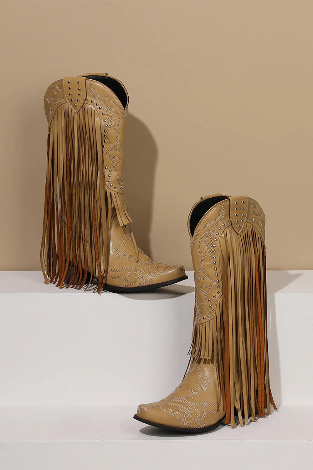 Women's Black Embroidery Tassel Leather Boots - JUORTHO