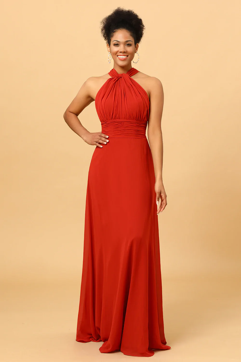 Rust Red Convertible Chiffon Bridesmaid Dress - JUORTHO