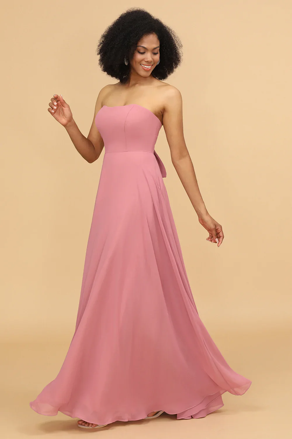 Chiffon A Line Blush Bridesmaid Dress - JUORTHO