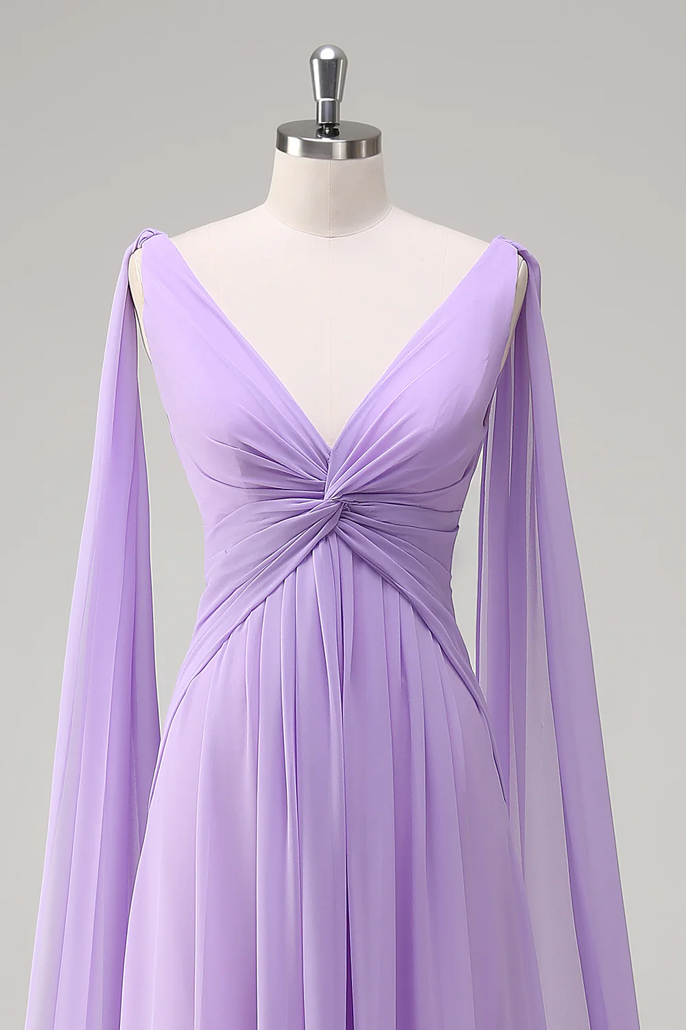 Lilac V-Neck Ruche A-Line Bridesmaid Dress - JUORTHO