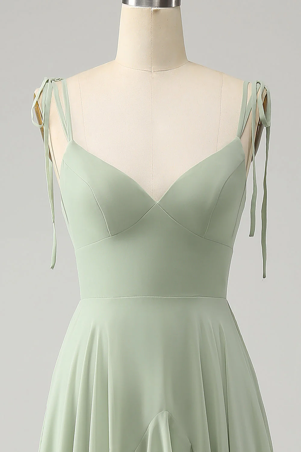 Matcha A-Line Spaghetti Straps Chiffon Bridesmaid Dress with Ruffles - JUORTHO