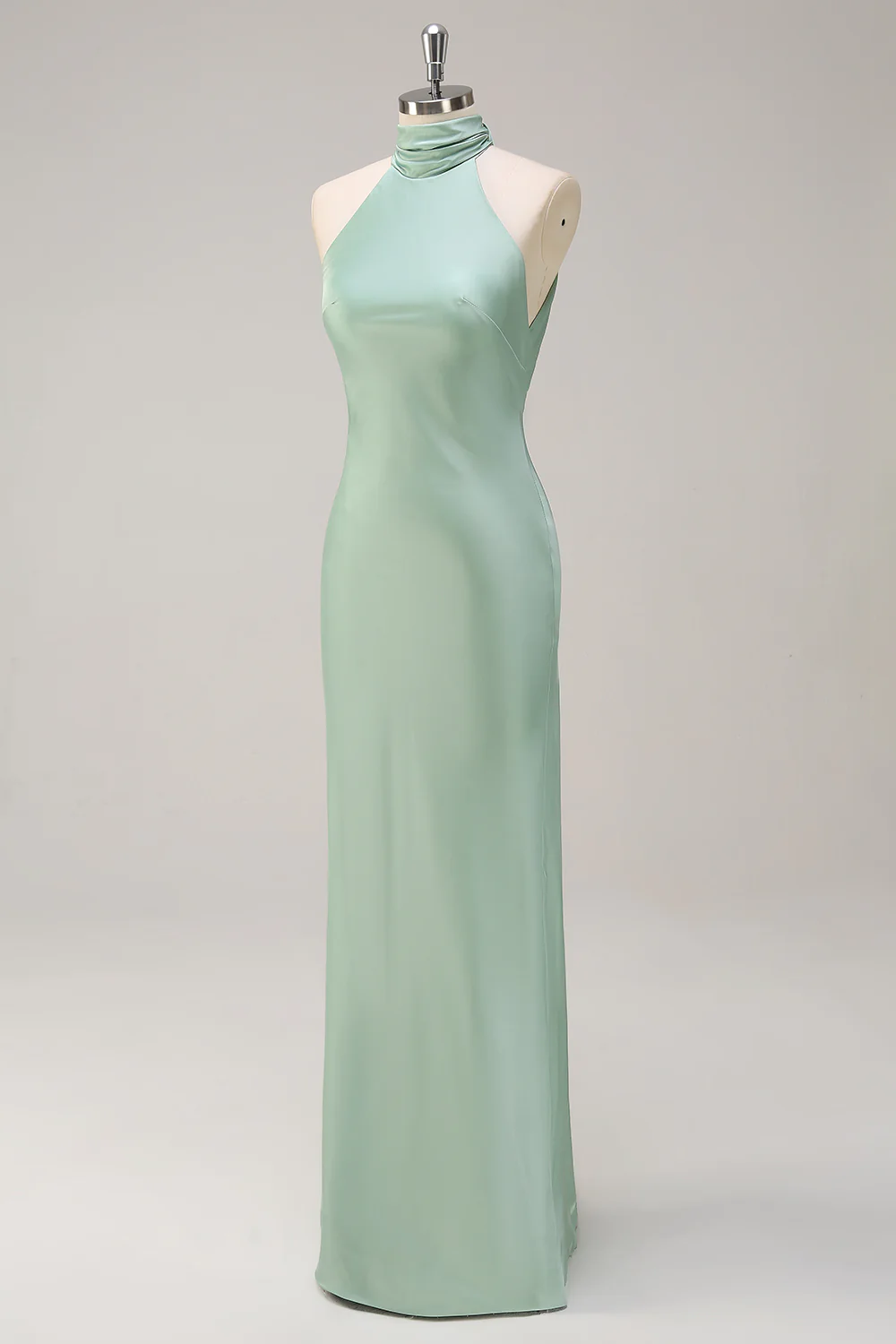 Halter Open Back Lemon Green Long Bridesmaid Dress - JUORTHO