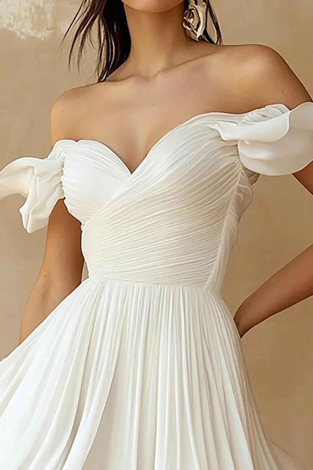 Chiffon Pleated A Line Mini Little White Dress with Ruffles - JUORTHO