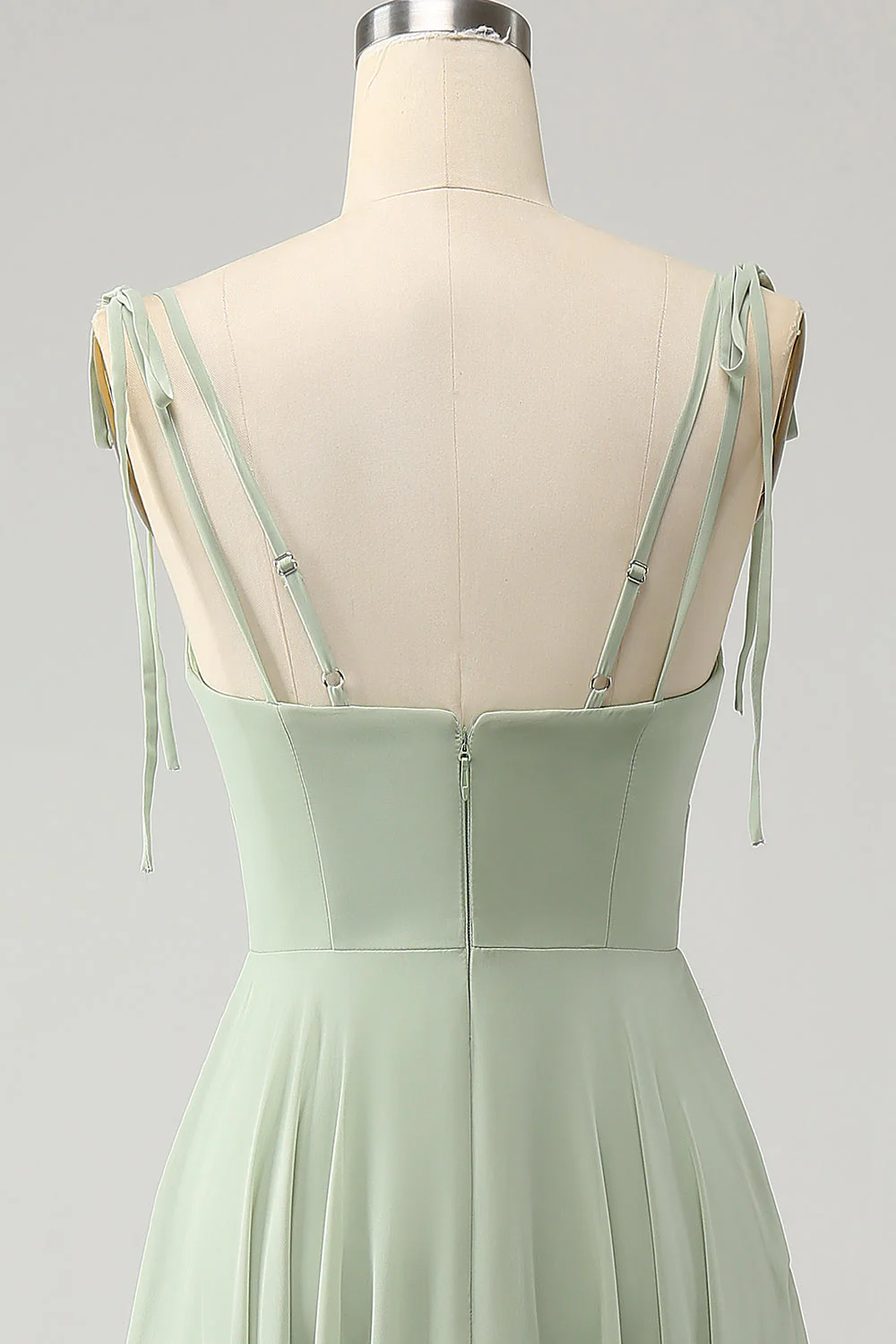 Matcha A-Line Spaghetti Straps Chiffon Bridesmaid Dress with Ruffles - JUORTHO