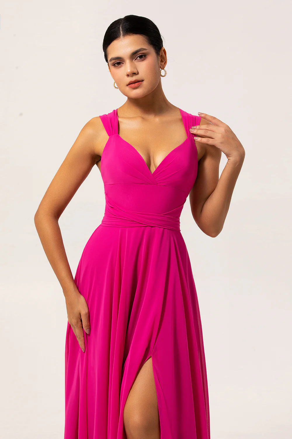 Fuchsia A Line Chiffon Long Bridesmaid Dress with Slit - JUORTHO