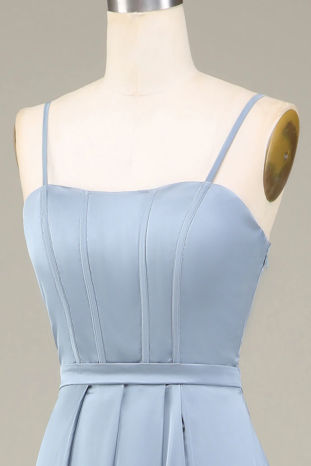 Dusty Blue A-Line Spaghetti Straps Satin Long Bridesmaid Dress - JUORTHO