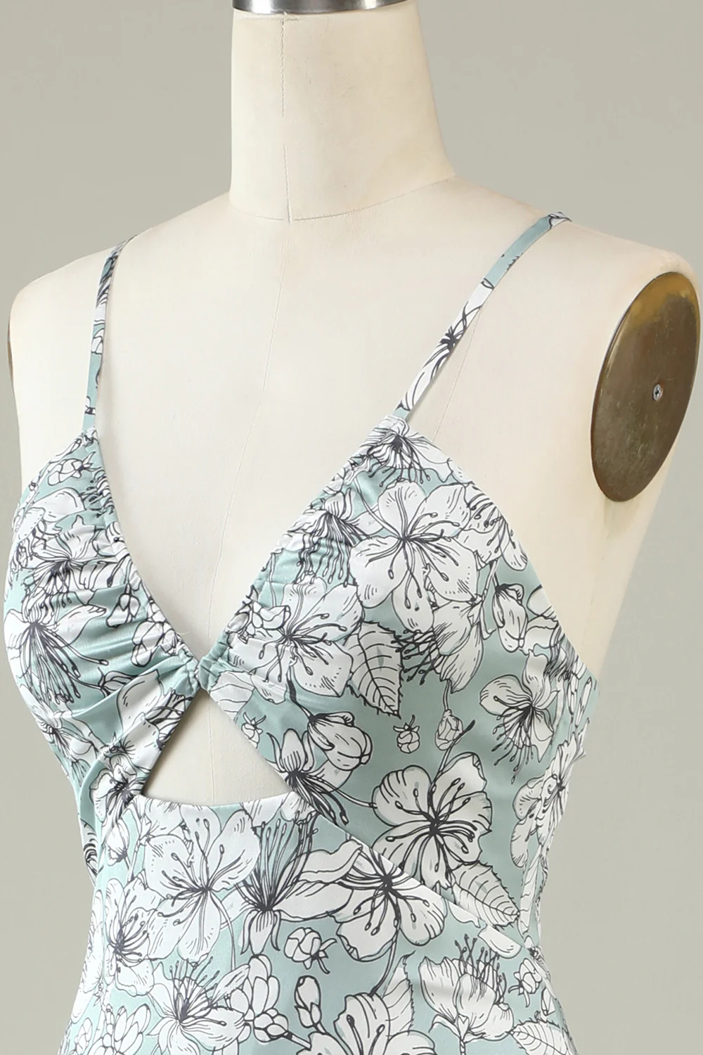 Grey Green Mermaid Floral Bridesmaid Dress - JUORTHO